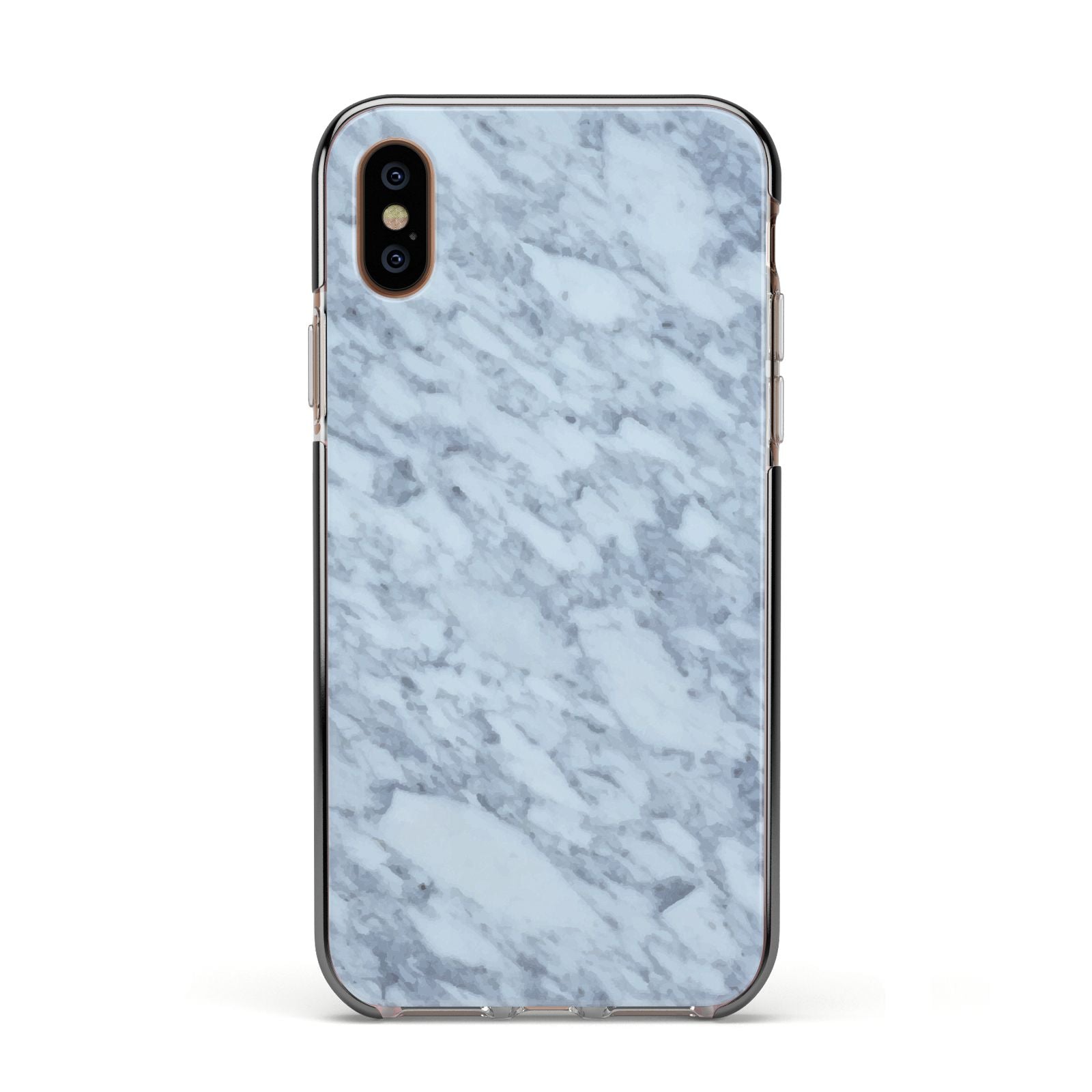 Faux Marble Grey 2 Apple iPhone Xs Impact Case Black Edge on Gold Phone