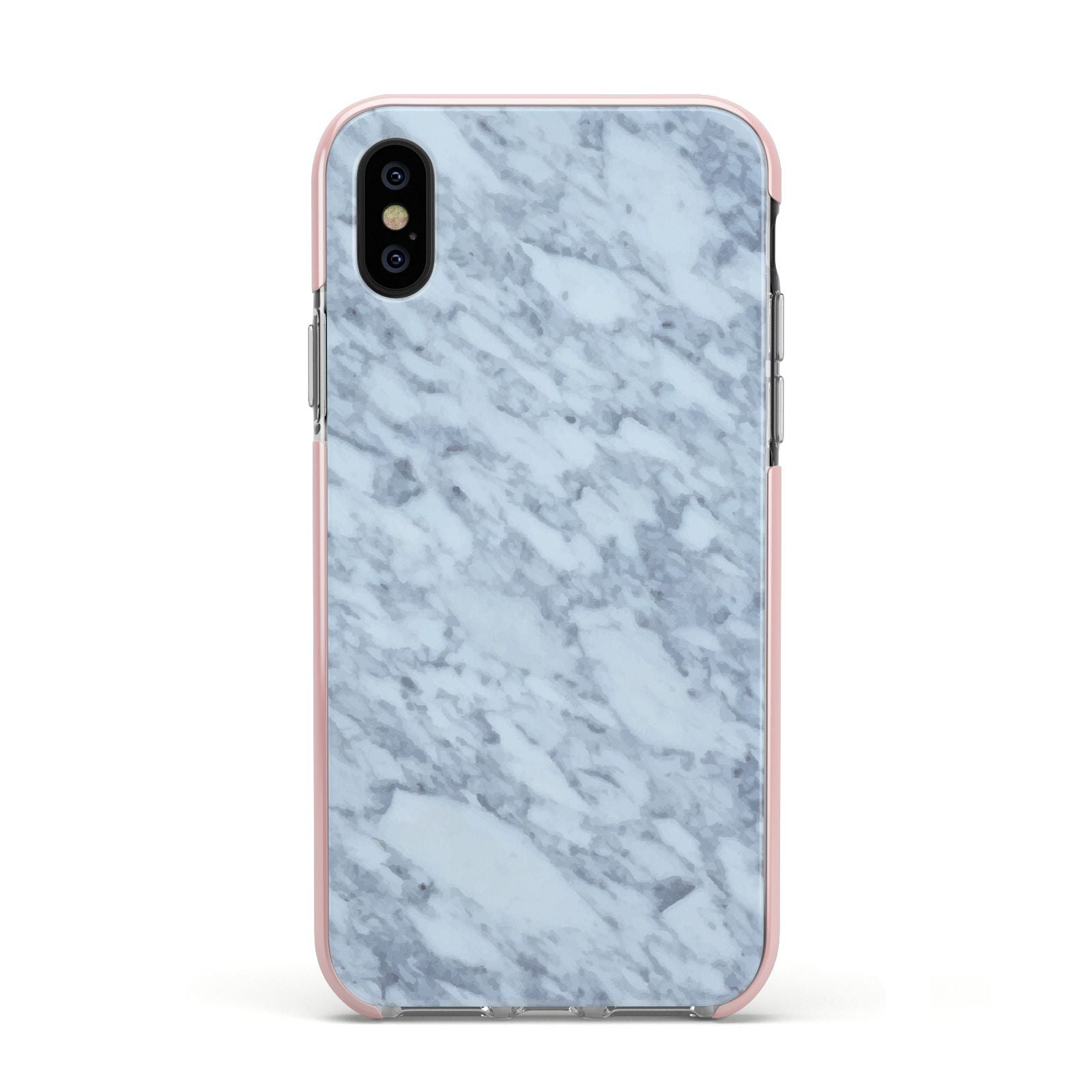 Faux Marble Grey 2 Apple iPhone Xs Impact Case Pink Edge on Black Phone