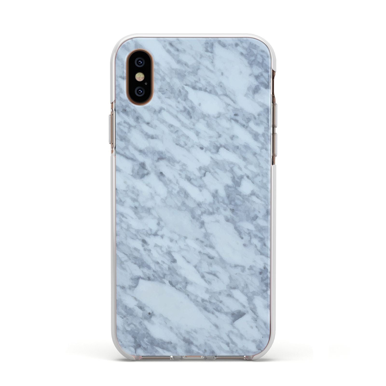 Faux Marble Grey 2 Apple iPhone Xs Impact Case White Edge on Gold Phone