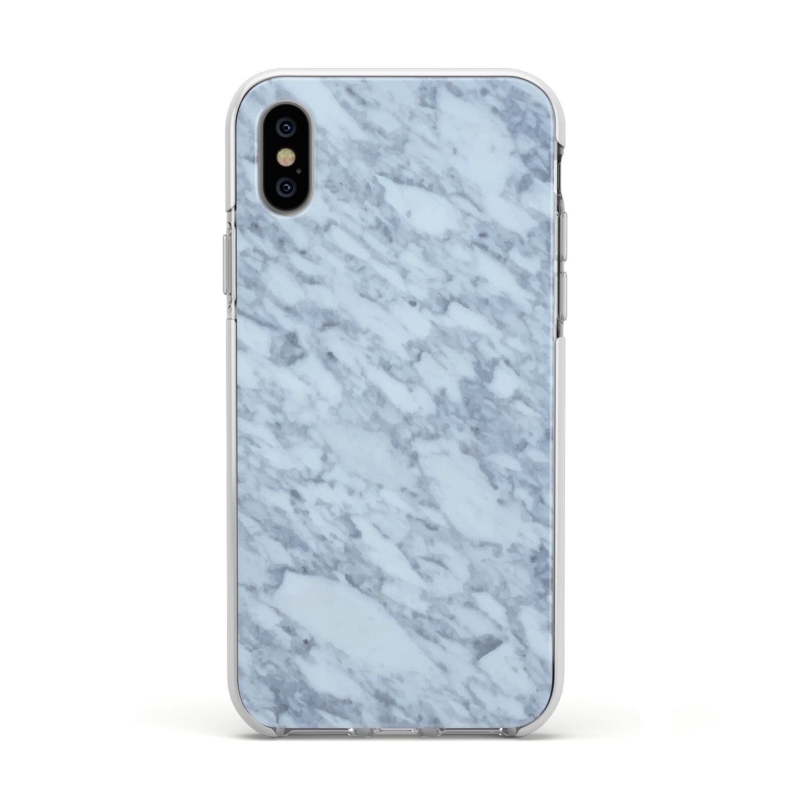 Faux Marble Grey 2 Apple iPhone Xs Impact Case White Edge on Silver Phone