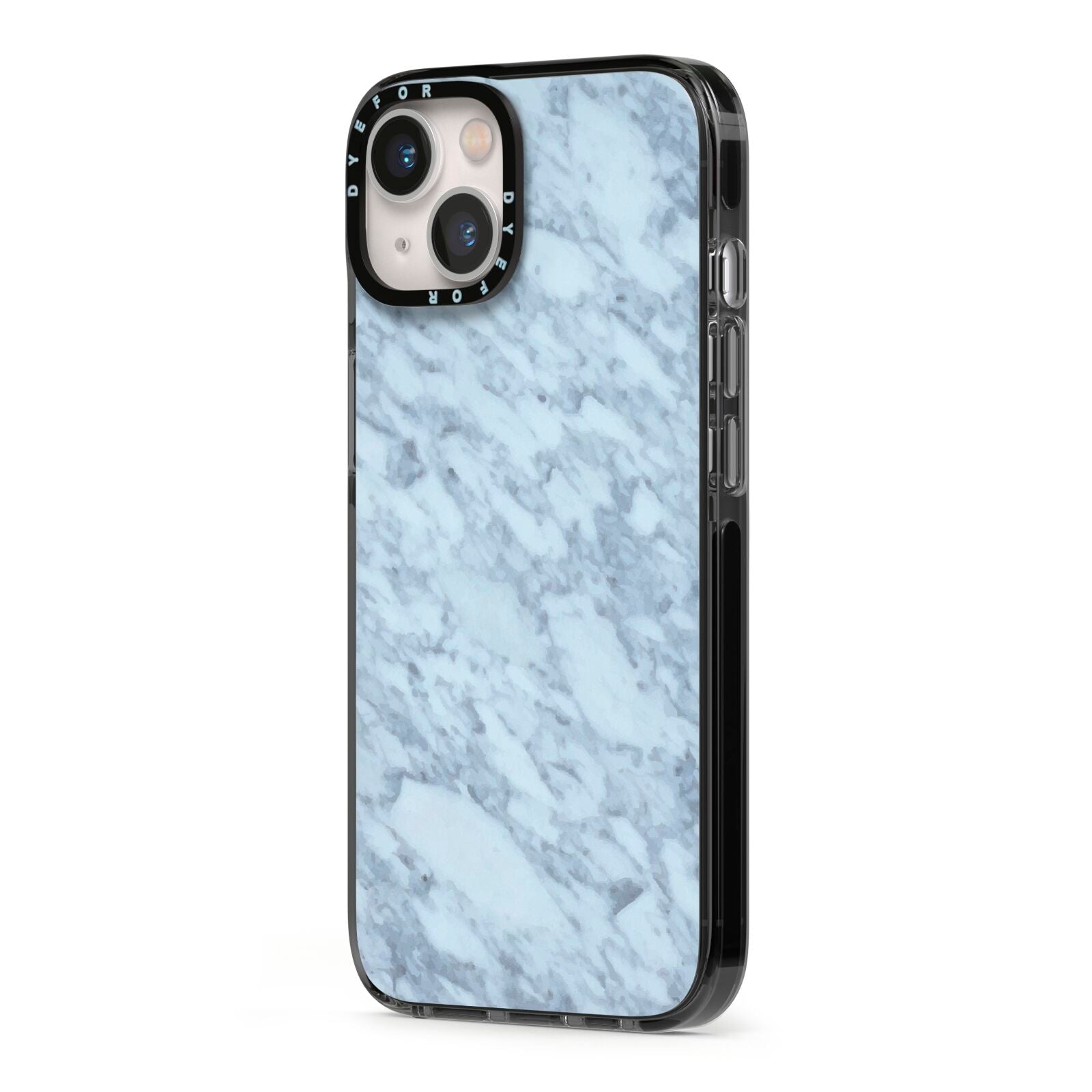 Faux Marble Grey 2 iPhone 13 Black Impact Case Side Angle on Silver phone