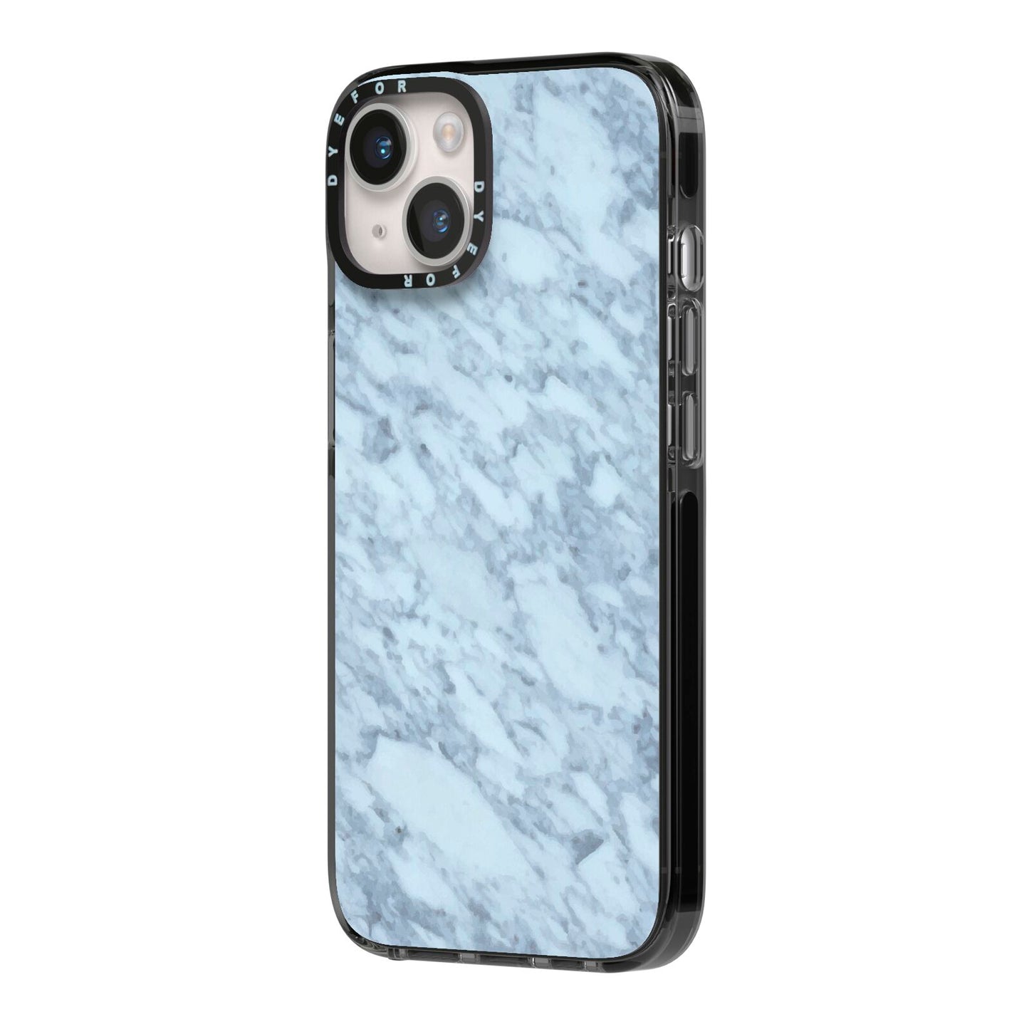 Faux Marble Grey 2 iPhone 14 Black Impact Case Side Angle on Silver phone