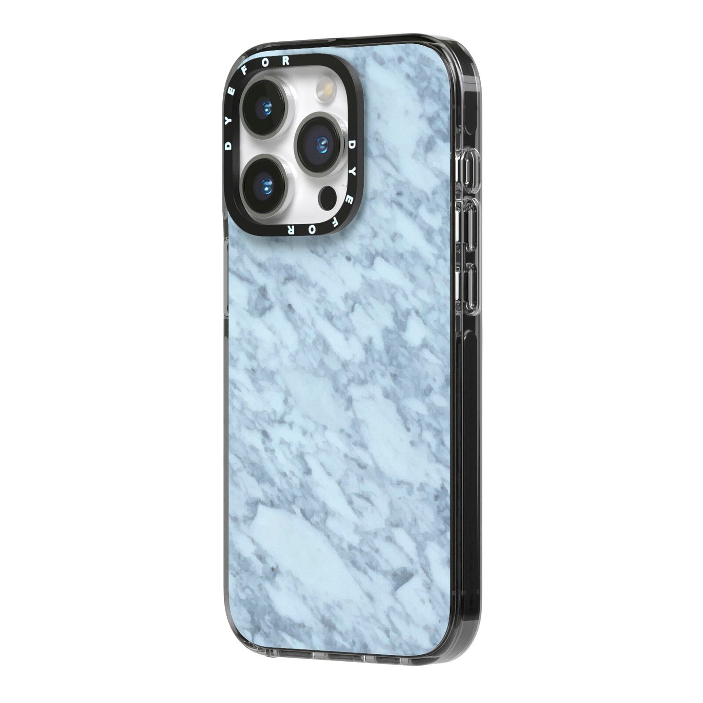 Faux Marble Grey 2 iPhone 14 Pro Black Impact Case Side Angle on Silver phone