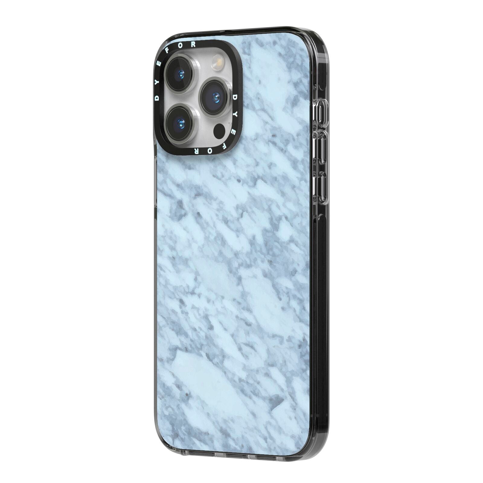 Faux Marble Grey 2 iPhone 14 Pro Max Black Impact Case Side Angle on Silver phone