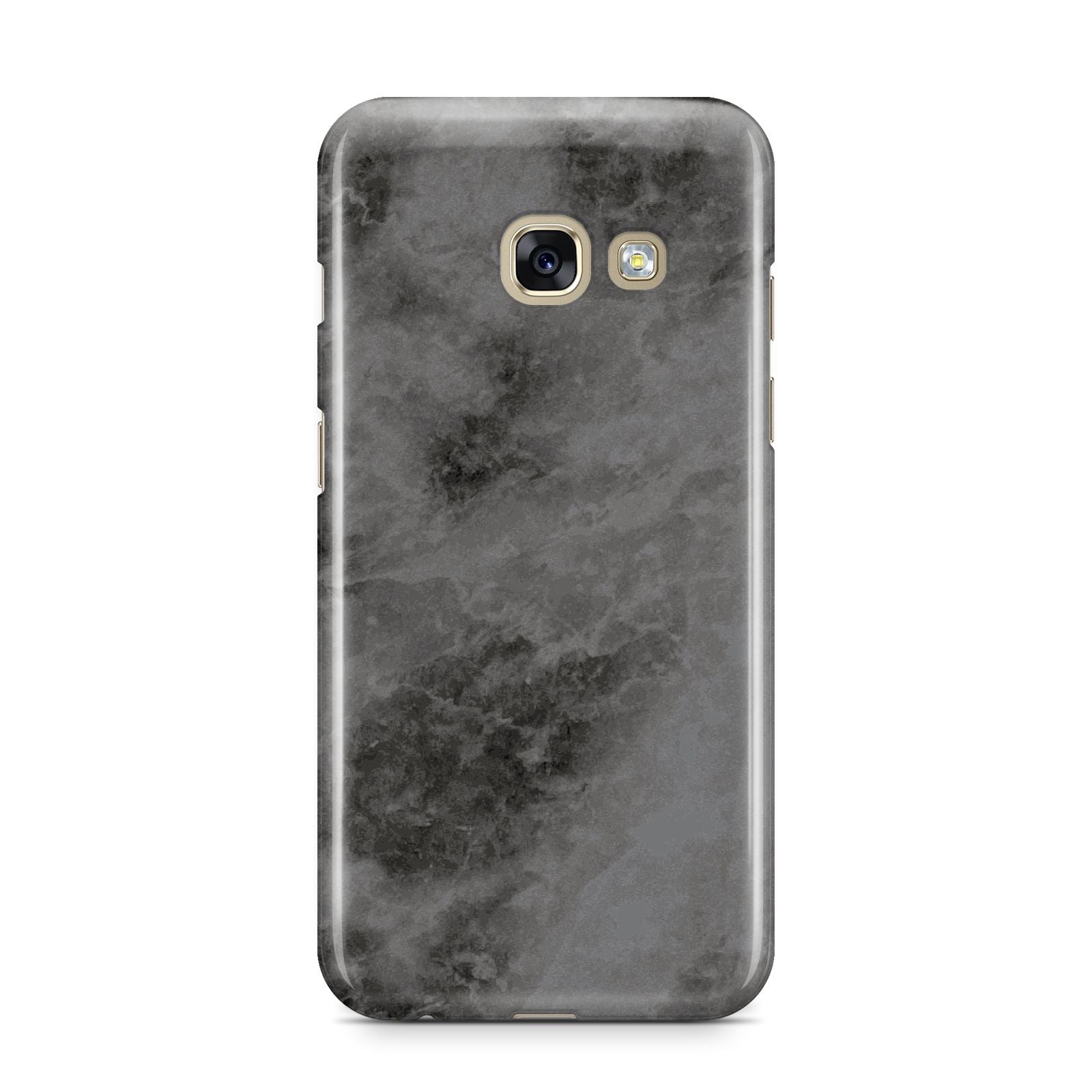 Faux Marble Grey Black Samsung Galaxy A3 2017 Case on gold phone