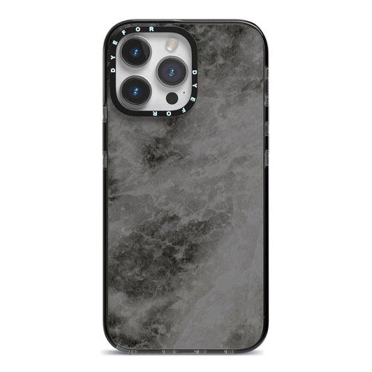 Faux Marble Grey Black iPhone 14 Pro Max Black Impact Case on Silver phone