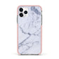 Faux Marble Grey White Apple iPhone 11 Pro in Silver with Pink Impact Case