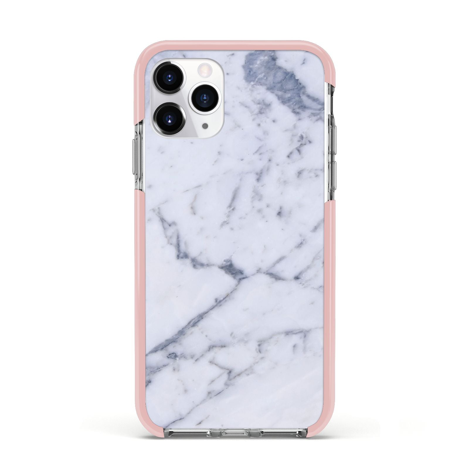Faux Marble Grey White Apple iPhone 11 Pro in Silver with Pink Impact Case