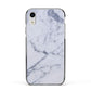 Faux Marble Grey White Apple iPhone XR Impact Case Black Edge on Silver Phone