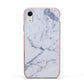 Faux Marble Grey White Apple iPhone XR Impact Case Pink Edge on Silver Phone
