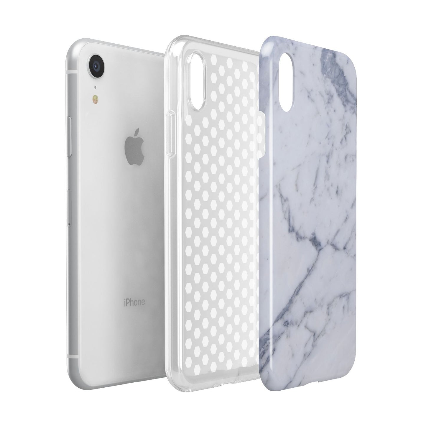 Faux Marble Grey White Apple iPhone XR White 3D Tough Case Expanded view