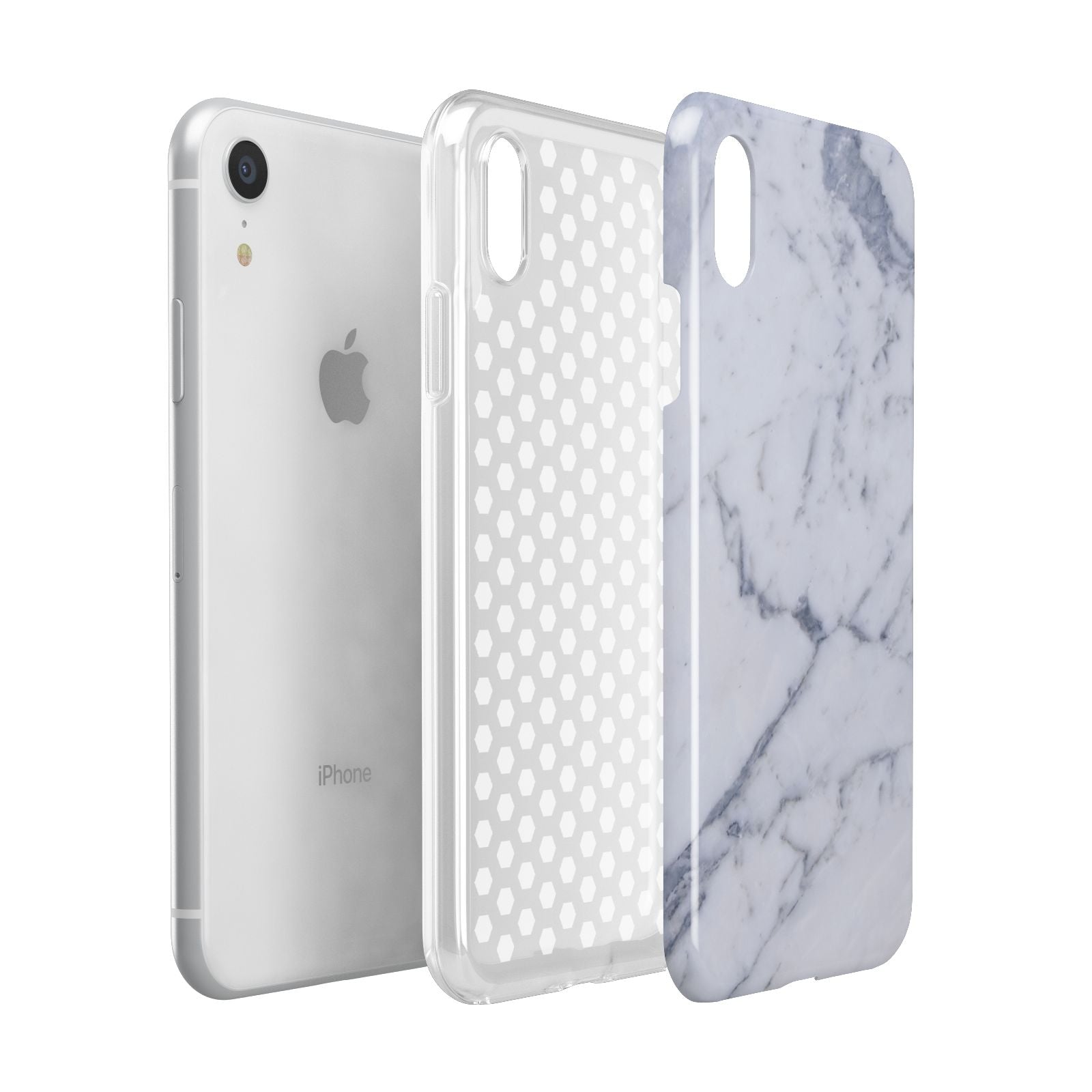 Faux Marble Grey White Apple iPhone XR White 3D Tough Case Expanded view