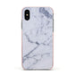 Faux Marble Grey White Apple iPhone Xs Impact Case Pink Edge on Black Phone
