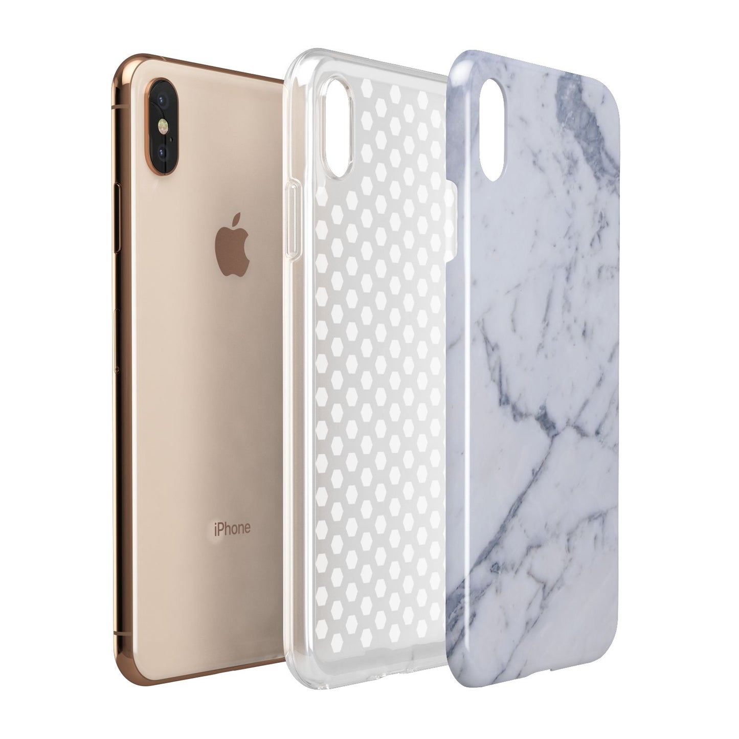 Faux Marble Grey White Apple iPhone Xs Max 3D Tough Case Expanded View
