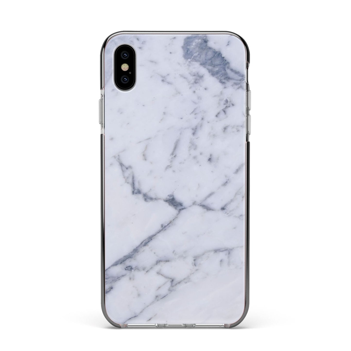 Faux Marble Grey White Apple iPhone Xs Max Impact Case Black Edge on Silver Phone