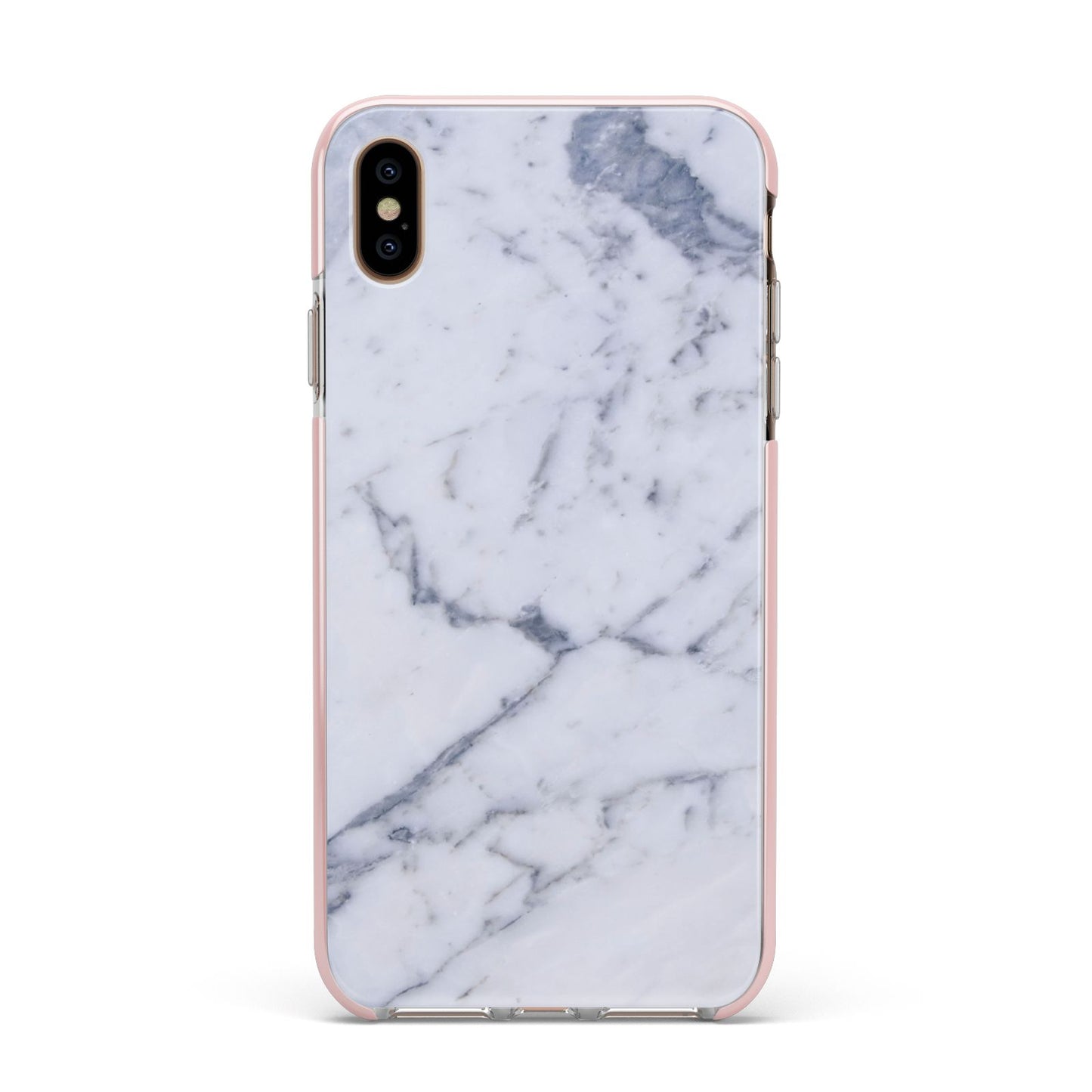 Faux Marble Grey White Apple iPhone Xs Max Impact Case Pink Edge on Gold Phone