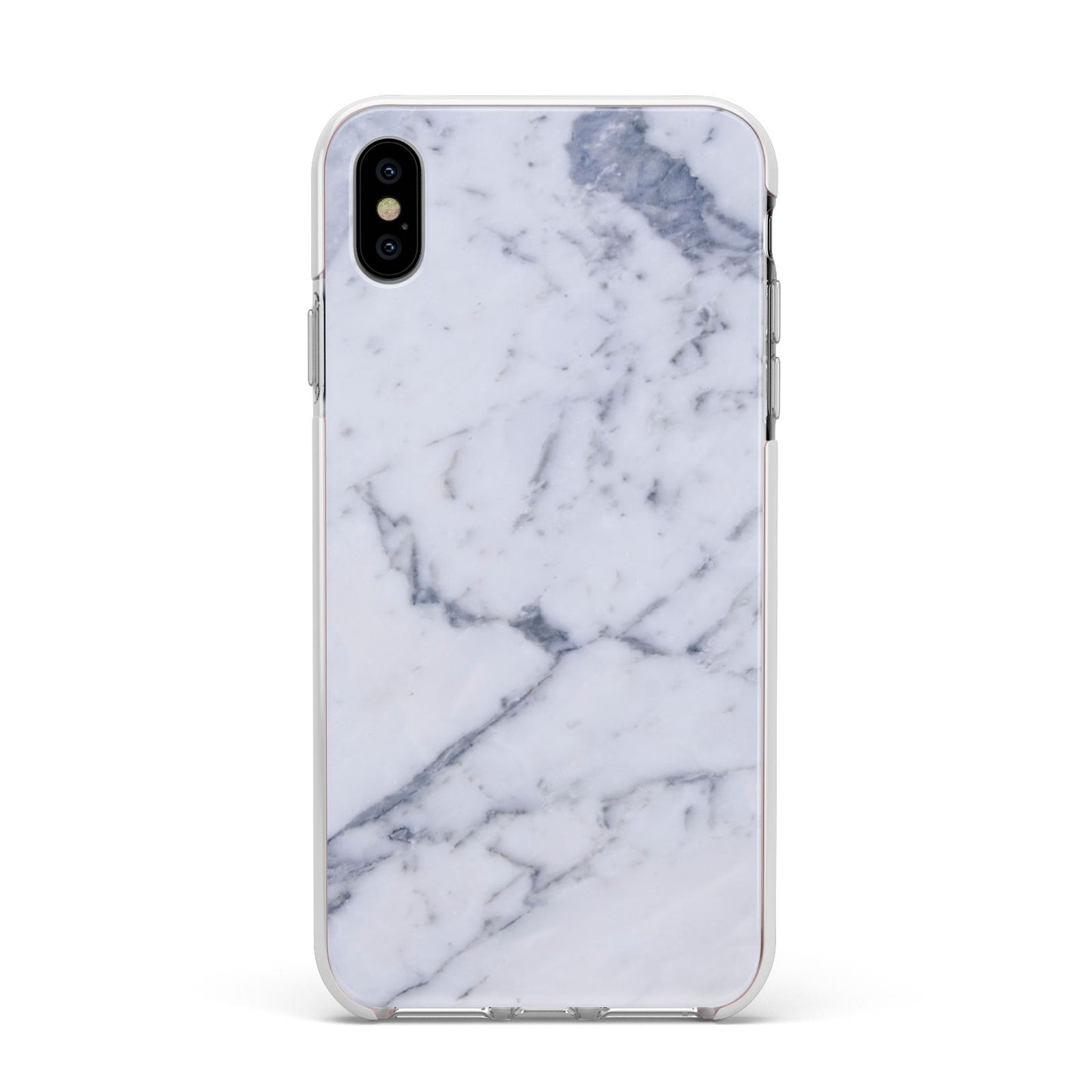 Faux Marble Grey White Apple iPhone Xs Max Impact Case White Edge on Silver Phone