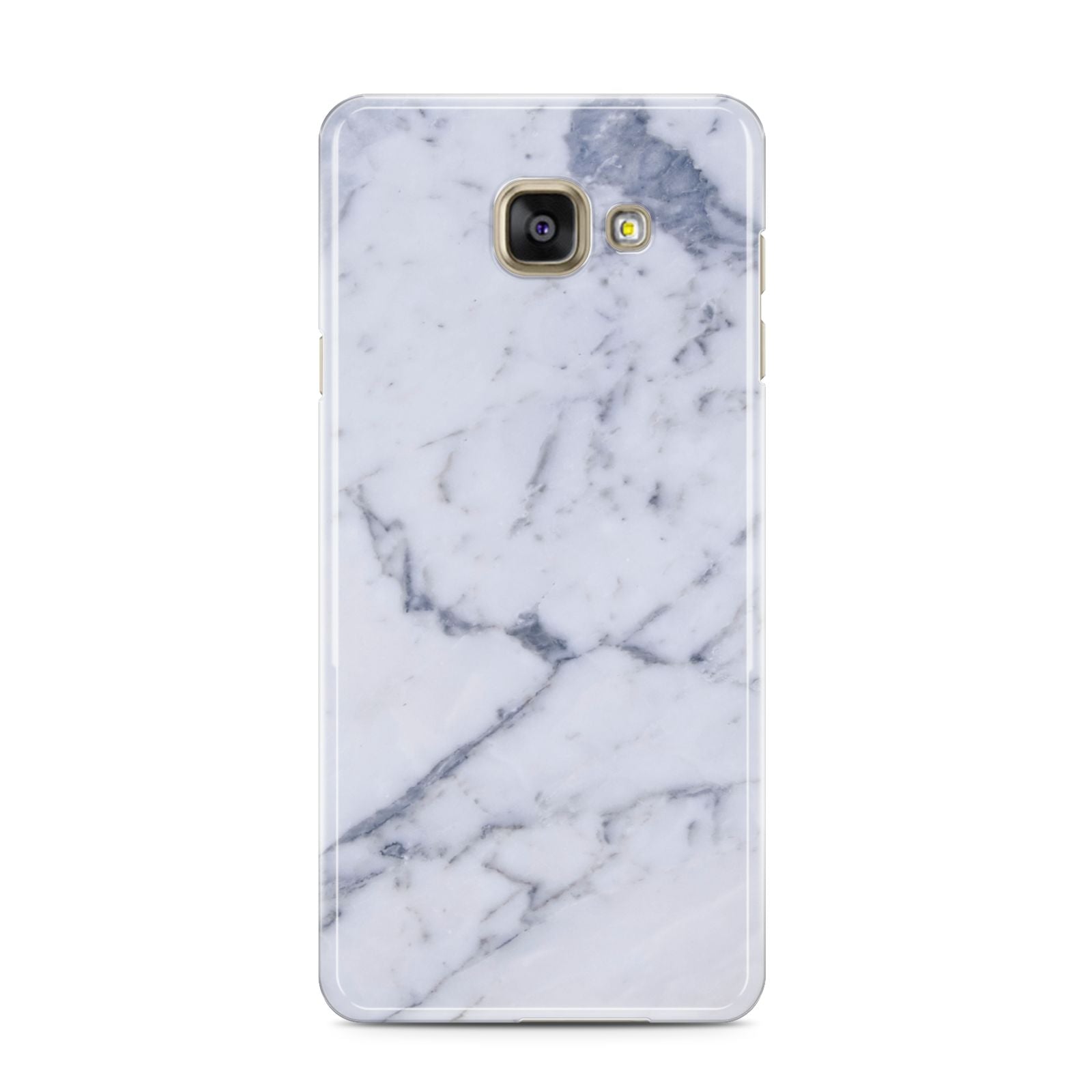 Faux Marble Grey White Samsung Galaxy A3 2016 Case on gold phone