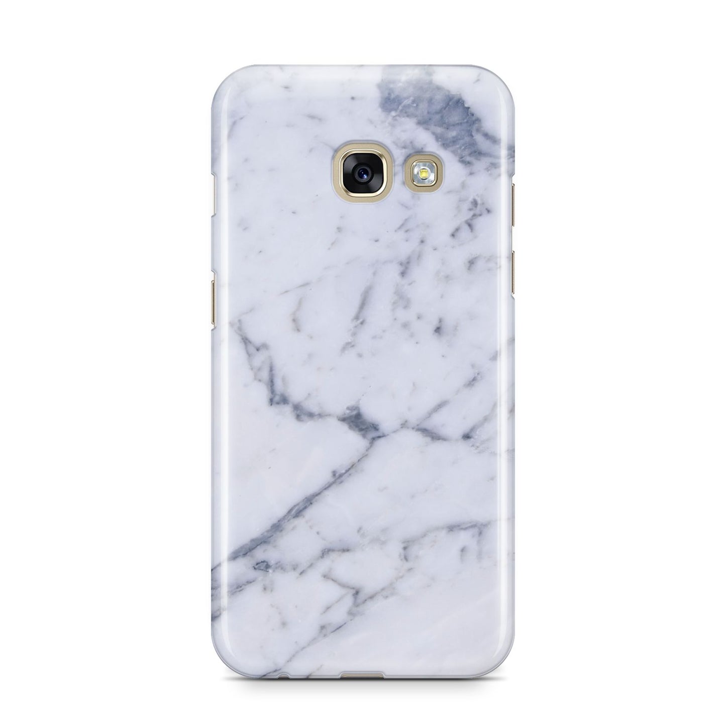 Faux Marble Grey White Samsung Galaxy A3 2017 Case on gold phone