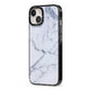 Faux Marble Grey White iPhone 13 Black Impact Case Side Angle on Silver phone