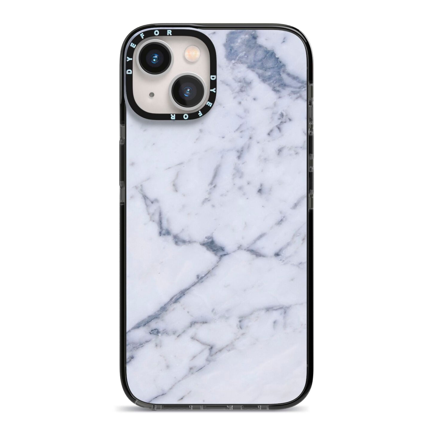 Faux Marble Grey White iPhone 13 Black Impact Case on Silver phone