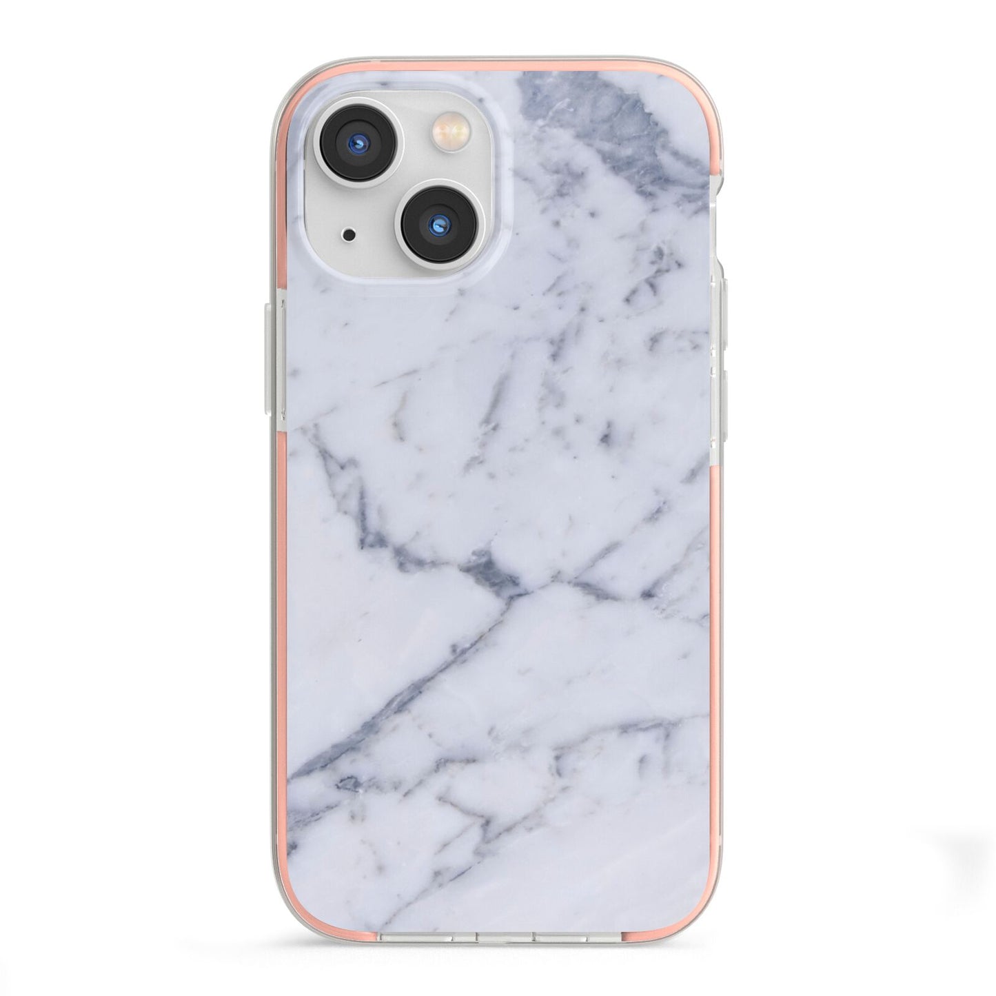 Faux Marble Grey White iPhone 13 Mini TPU Impact Case with Pink Edges