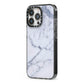 Faux Marble Grey White iPhone 13 Pro Black Impact Case Side Angle on Silver phone