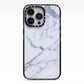 Faux Marble Grey White iPhone 13 Pro Black Impact Case on Silver phone