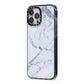 Faux Marble Grey White iPhone 13 Pro Max Black Impact Case Side Angle on Silver phone