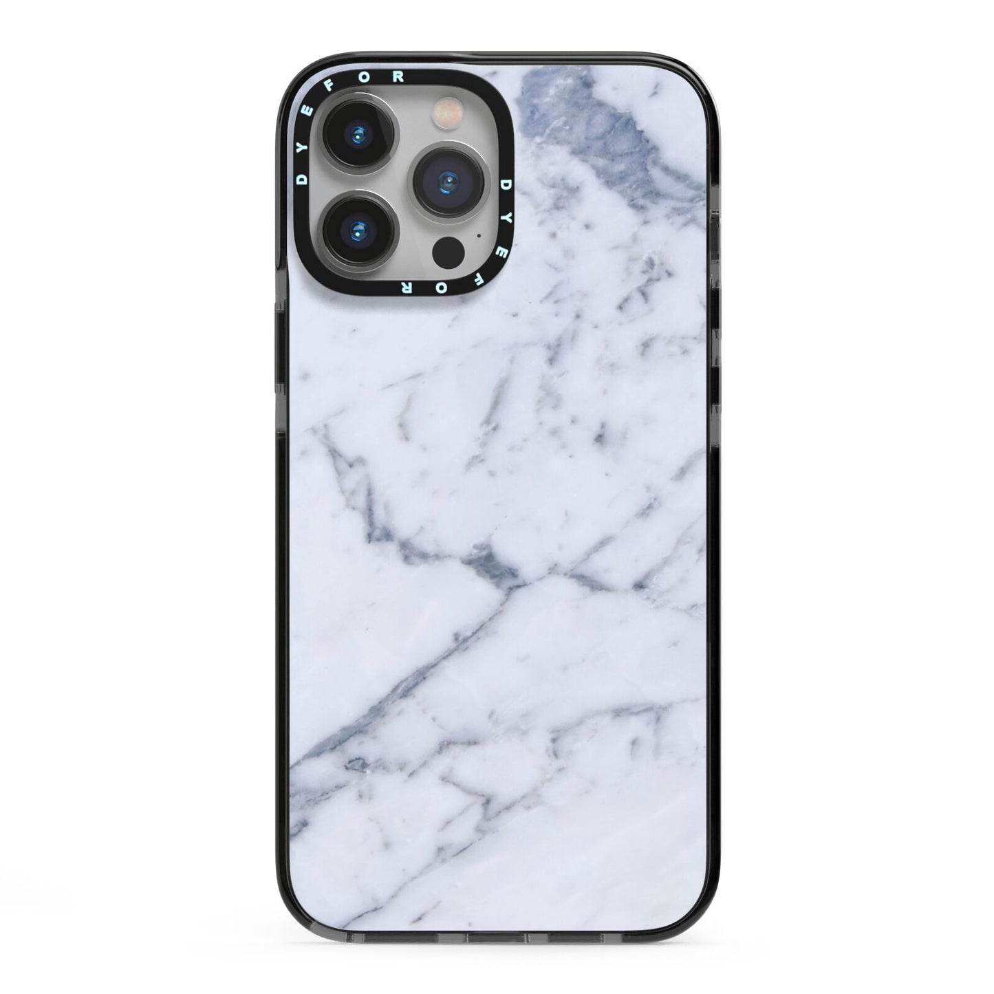 Faux Marble Grey White iPhone 13 Pro Max Black Impact Case on Silver phone