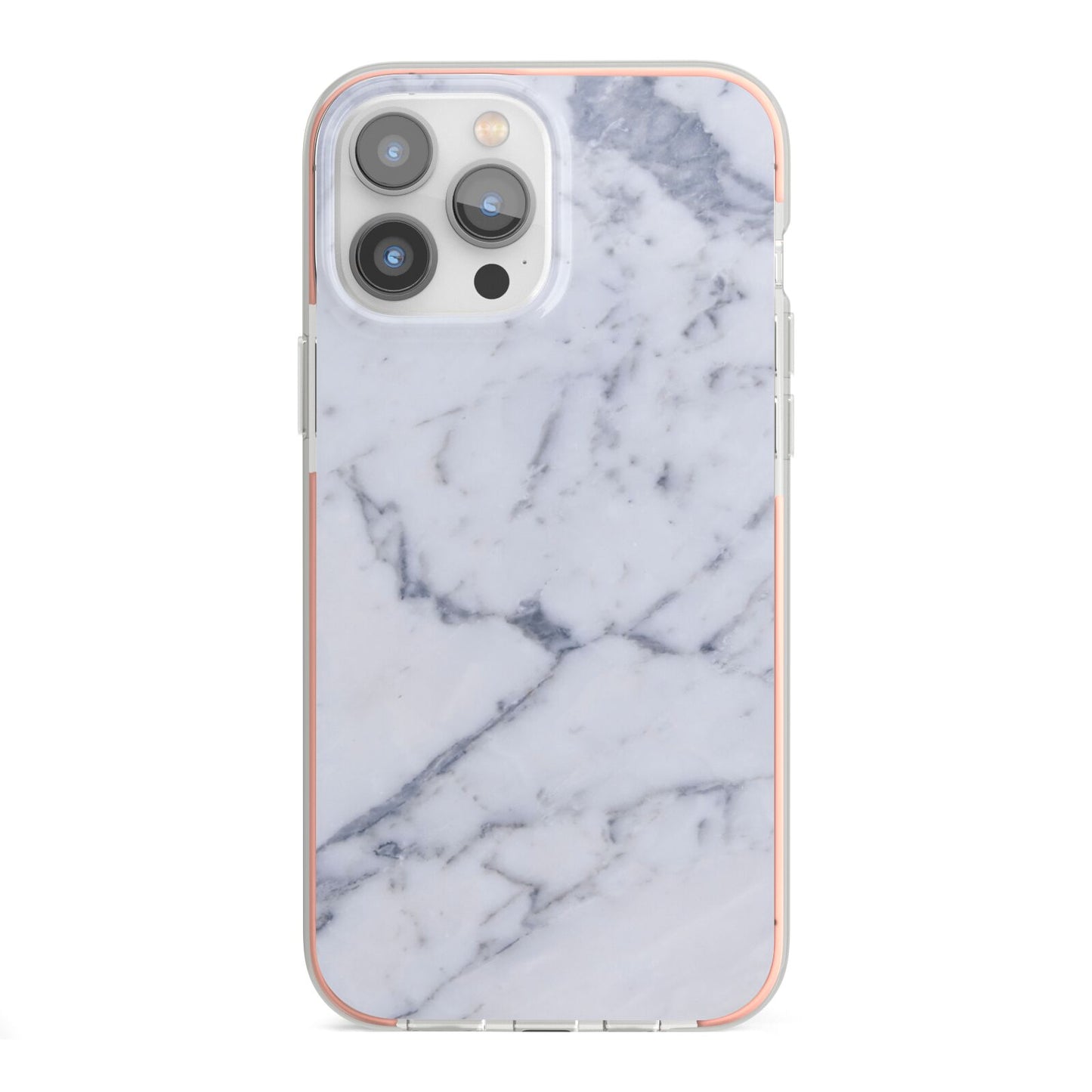 Faux Marble Grey White iPhone 13 Pro Max TPU Impact Case with Pink Edges