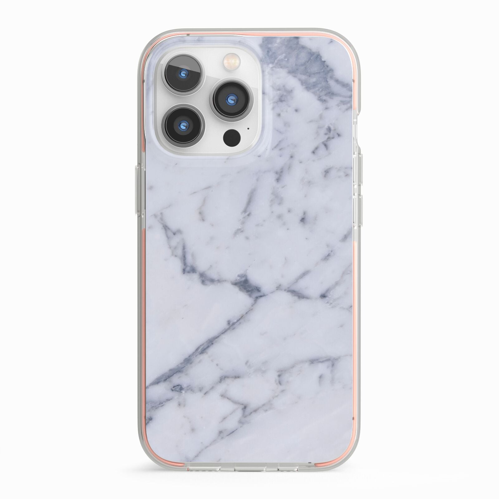 Faux Marble Grey White iPhone 13 Pro TPU Impact Case with Pink Edges