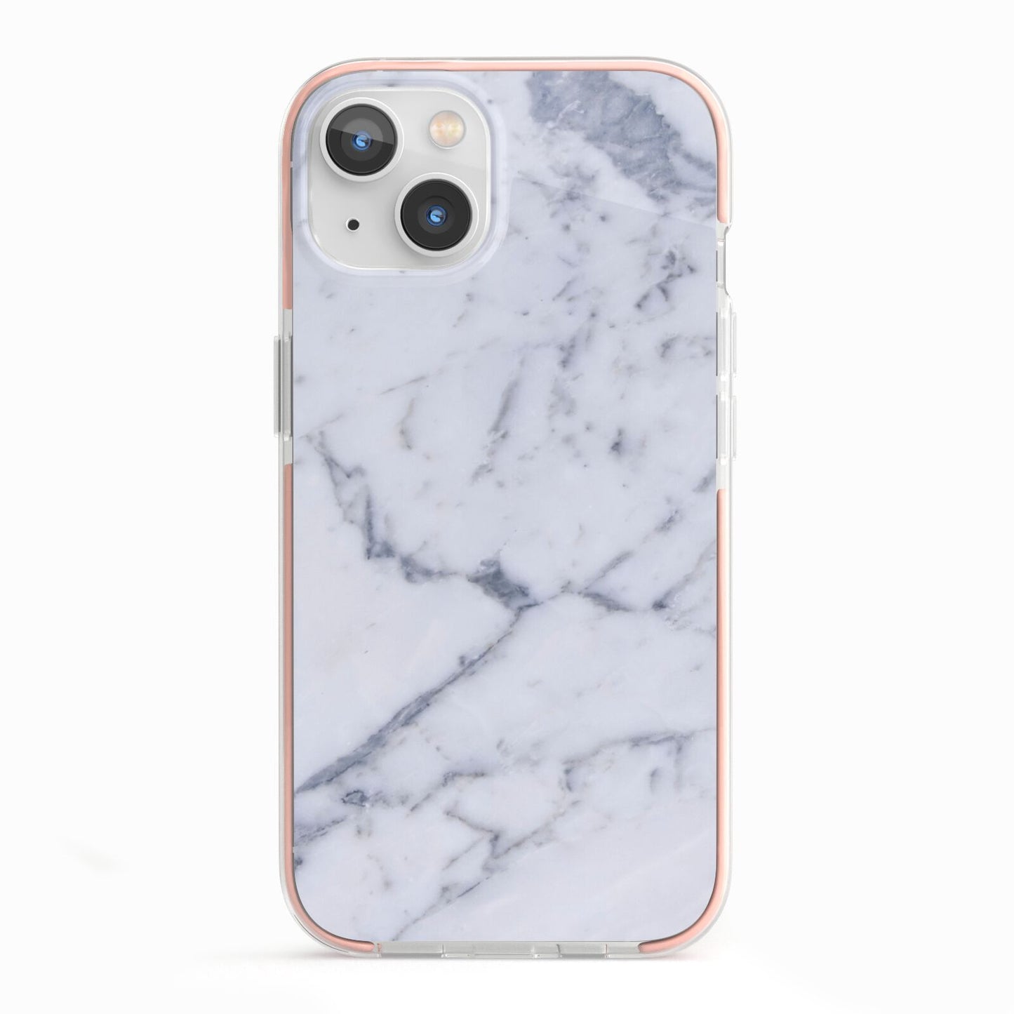 Faux Marble Grey White iPhone 13 TPU Impact Case with Pink Edges