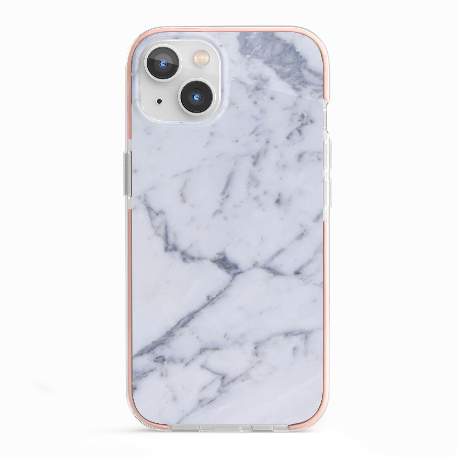 Faux Marble Grey White iPhone 13 TPU Impact Case with Pink Edges