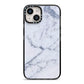Faux Marble Grey White iPhone 14 Black Impact Case on Silver phone