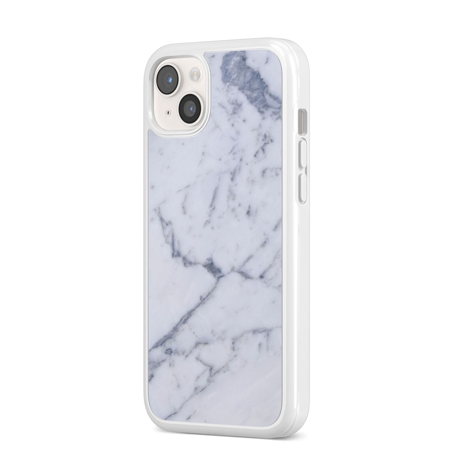 Faux Marble Grey White iPhone 14 Plus Clear Tough Case Starlight Angled Image