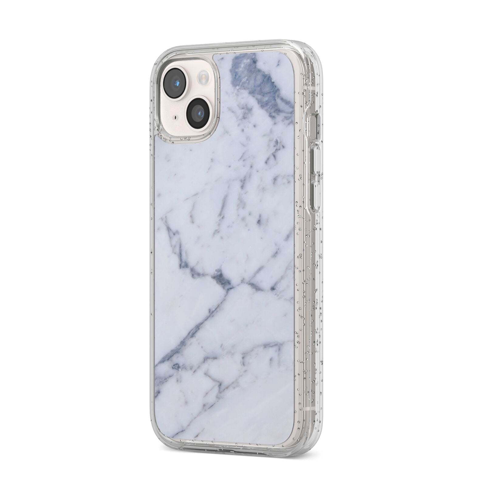 Faux Marble Grey White iPhone 14 Plus Glitter Tough Case Starlight Angled Image