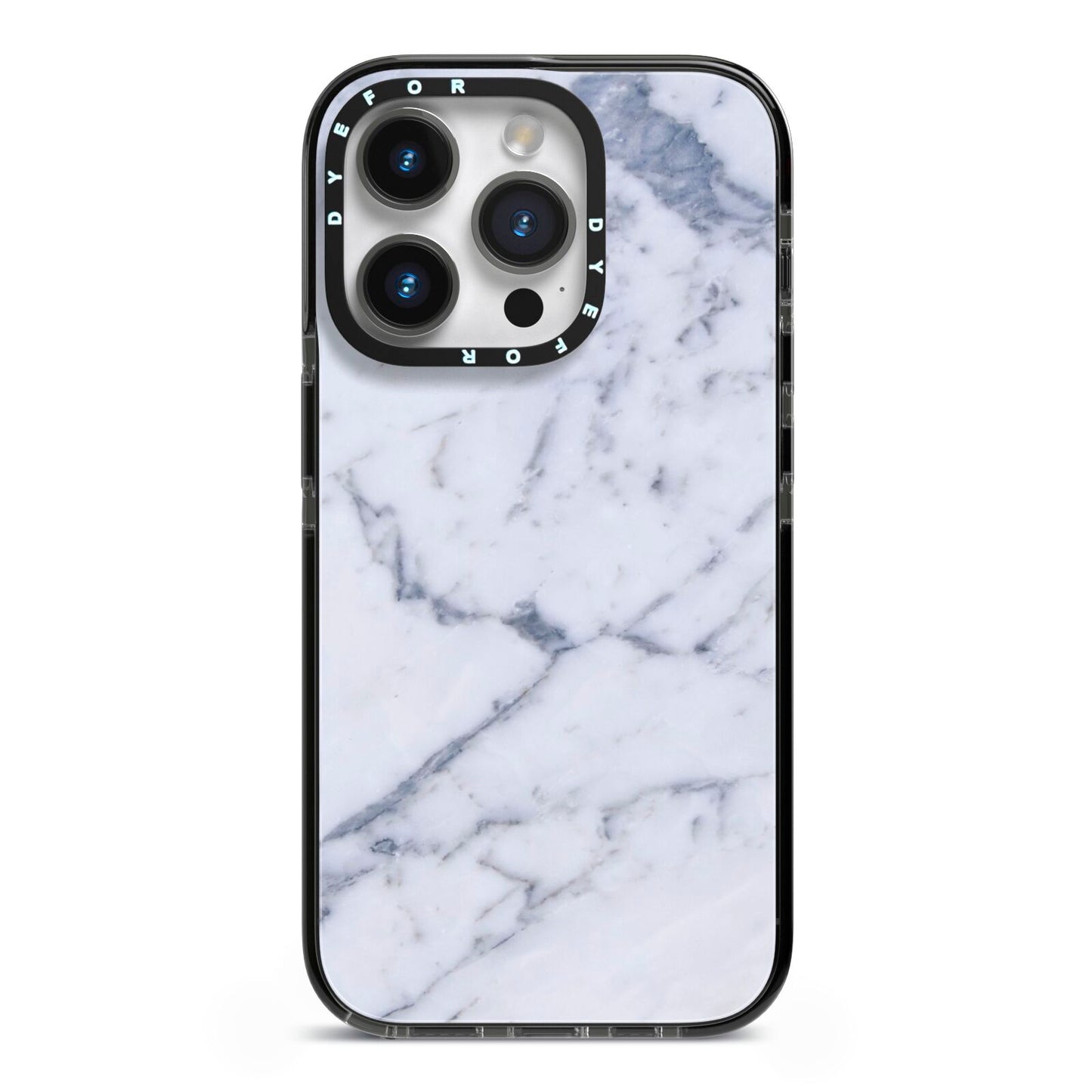 Faux Marble Grey White iPhone 14 Pro Black Impact Case on Silver phone