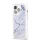 Faux Marble Grey White iPhone 14 Pro Clear Tough Case Silver Angled Image