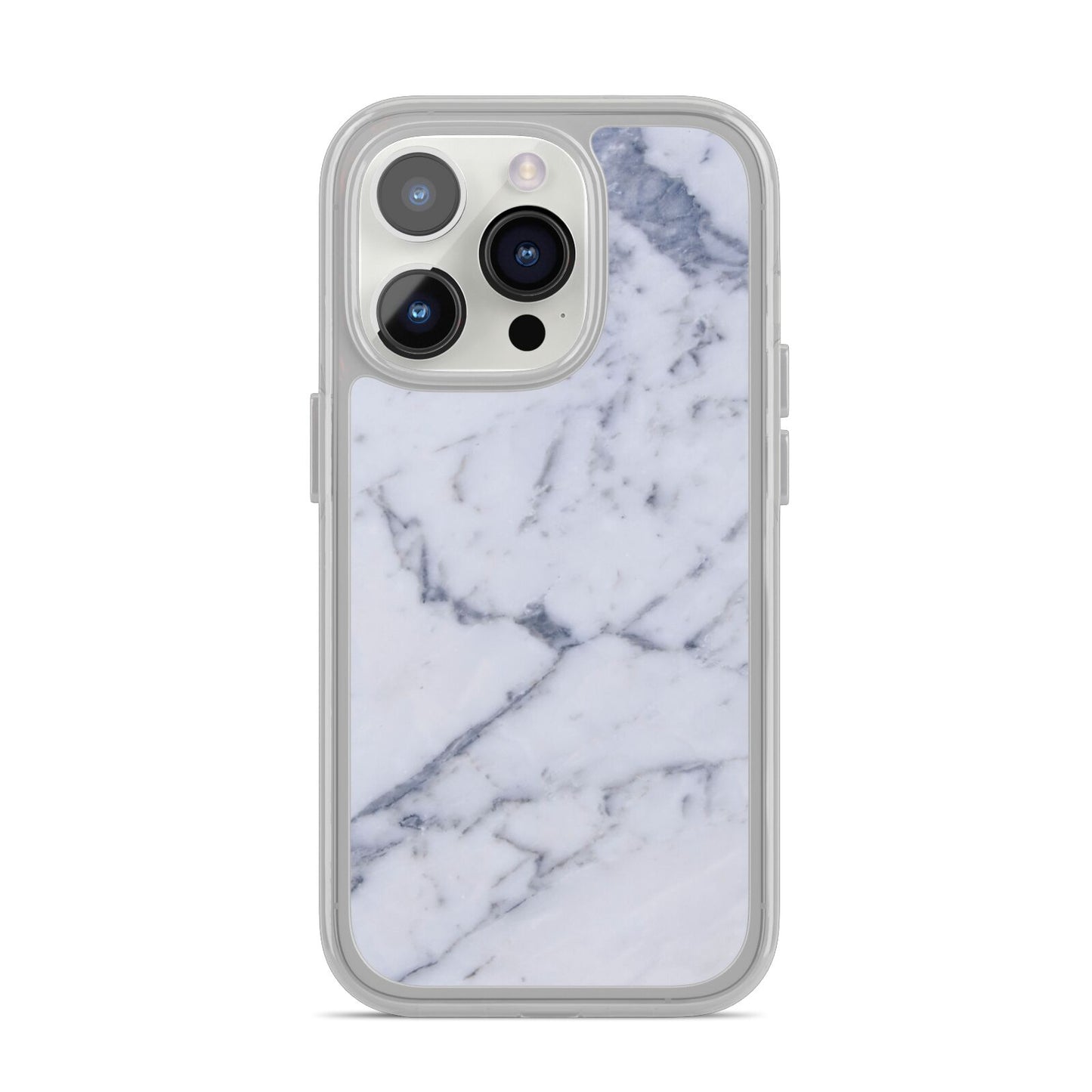 Faux Marble Grey White iPhone 14 Pro Clear Tough Case Silver
