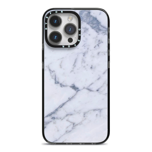 Faux Marble Grey White iPhone 14 Pro Max Black Impact Case on Silver phone