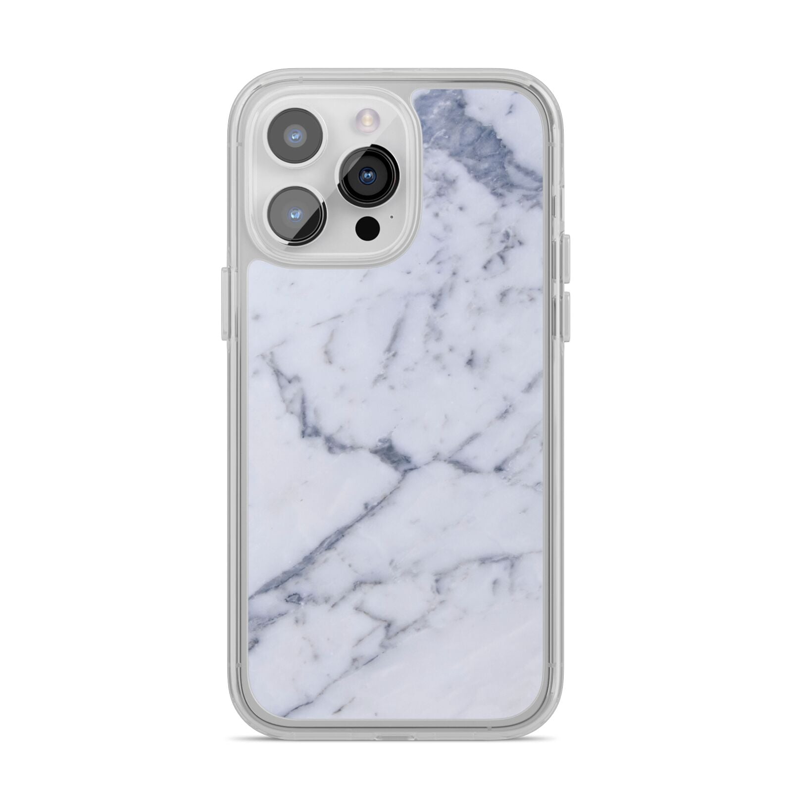 Faux Marble Grey White iPhone 14 Pro Max Clear Tough Case Silver