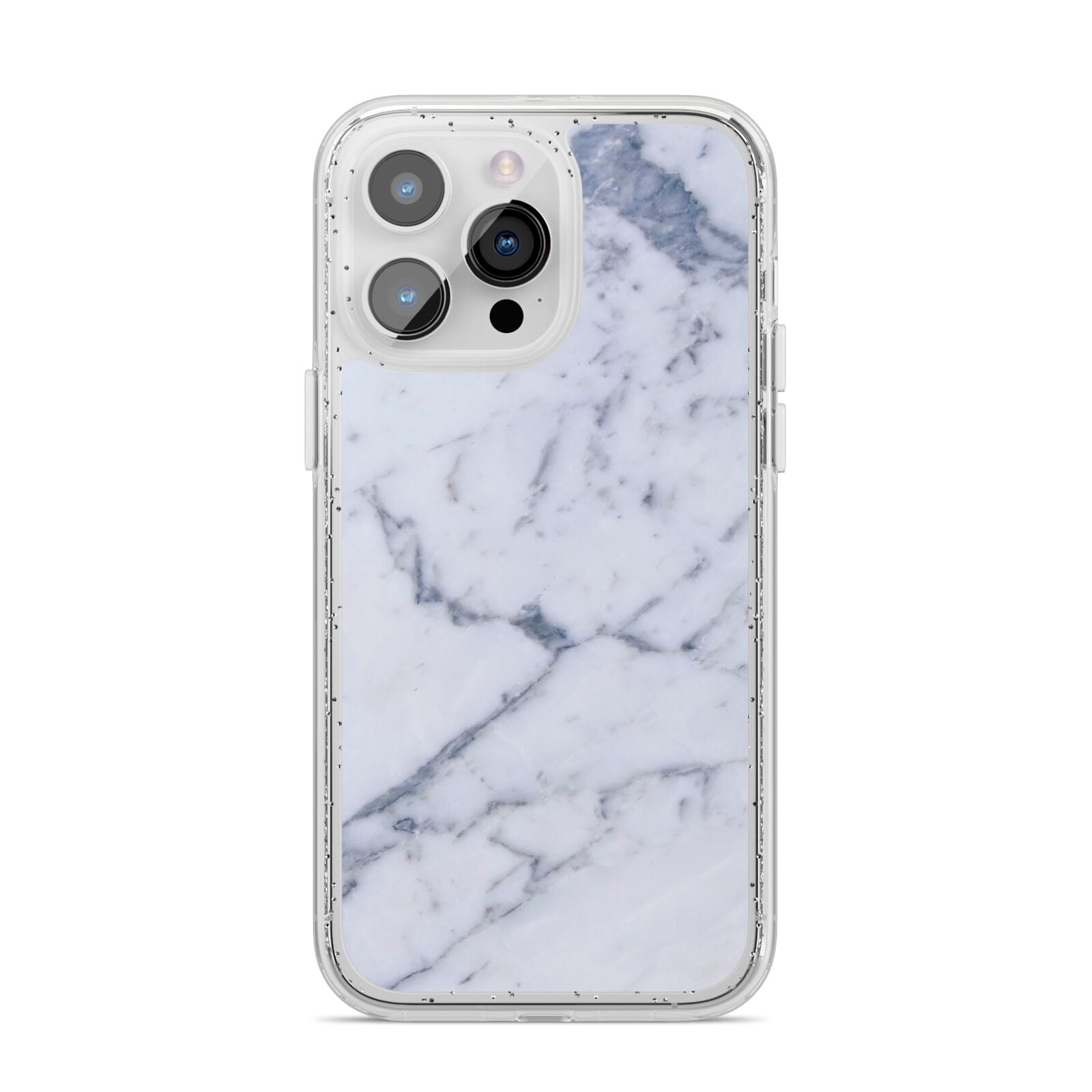 Faux Marble Grey White iPhone 14 Pro Max Glitter Tough Case Silver