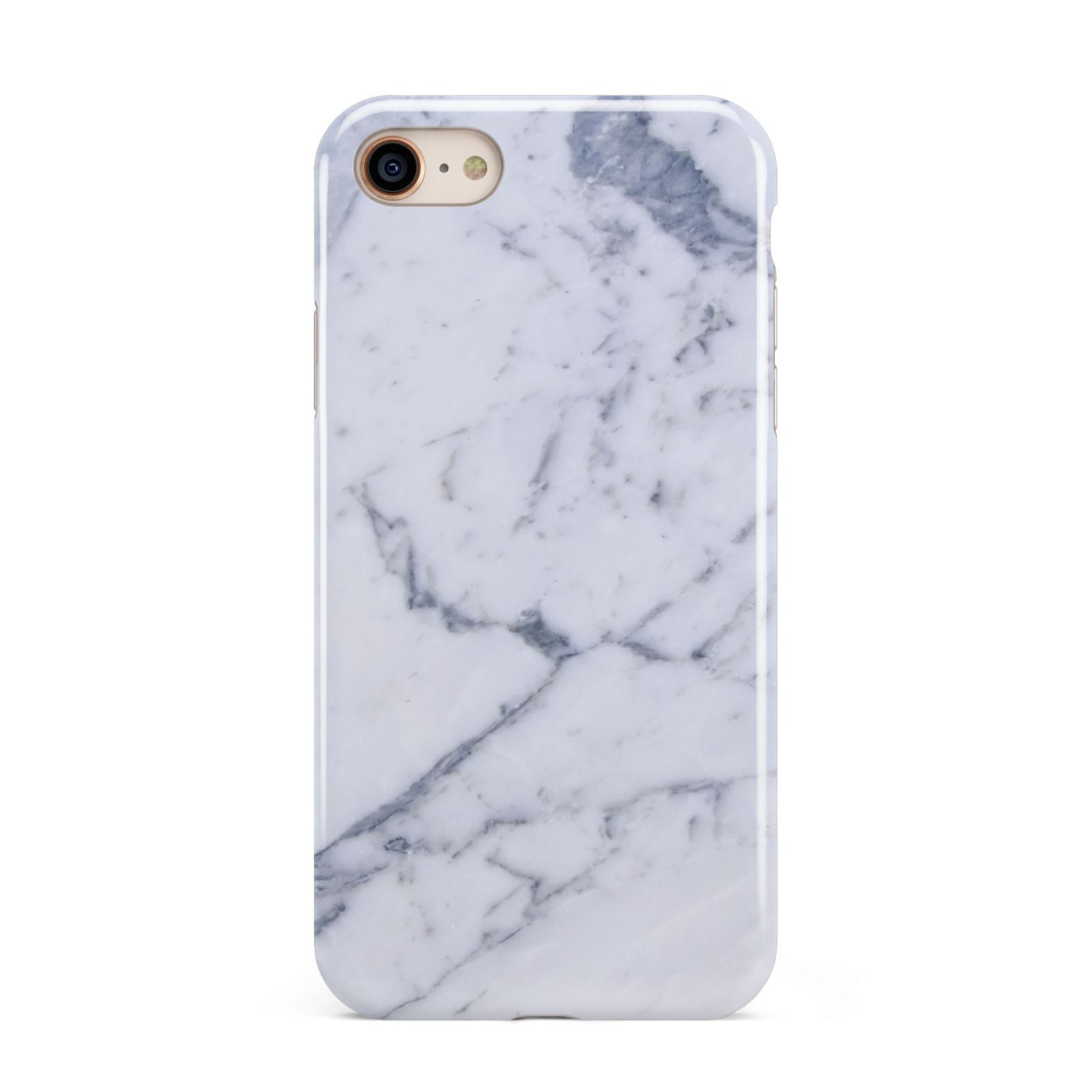 Faux Marble Grey White iPhone 8 3D Tough Case on Gold Phone