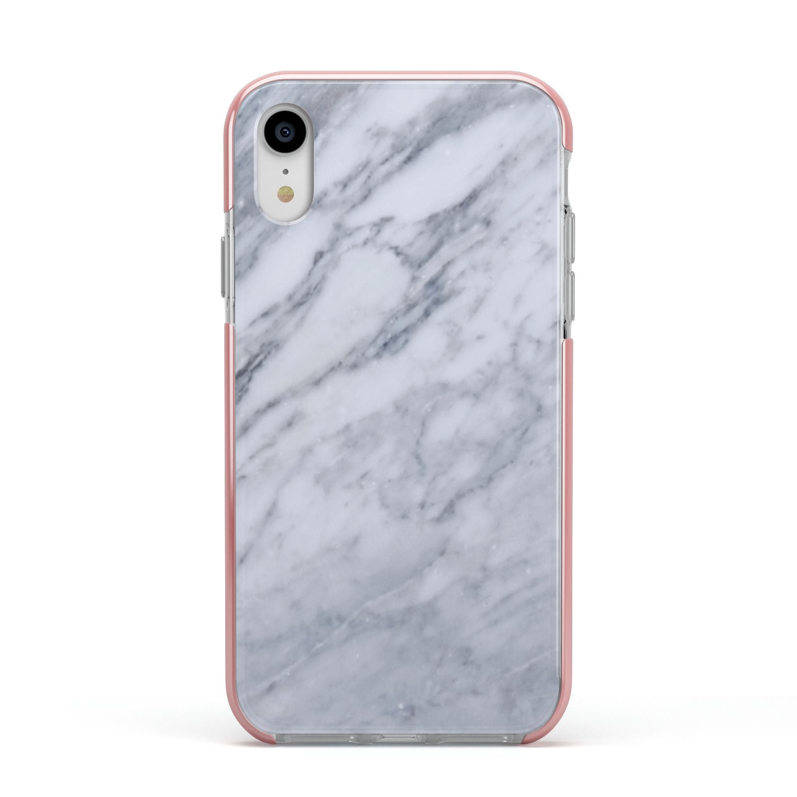 Faux Marble Italian Grey Apple iPhone XR Impact Case Pink Edge on Silver Phone