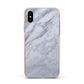 Faux Marble Italian Grey Apple iPhone Xs Impact Case Pink Edge on Silver Phone