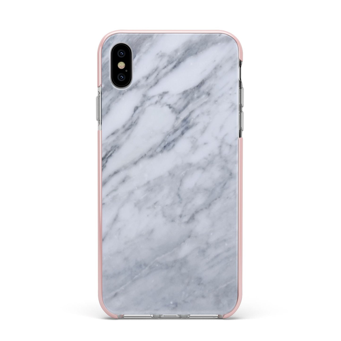 Faux Marble Italian Grey Apple iPhone Xs Max Impact Case Pink Edge on Silver Phone