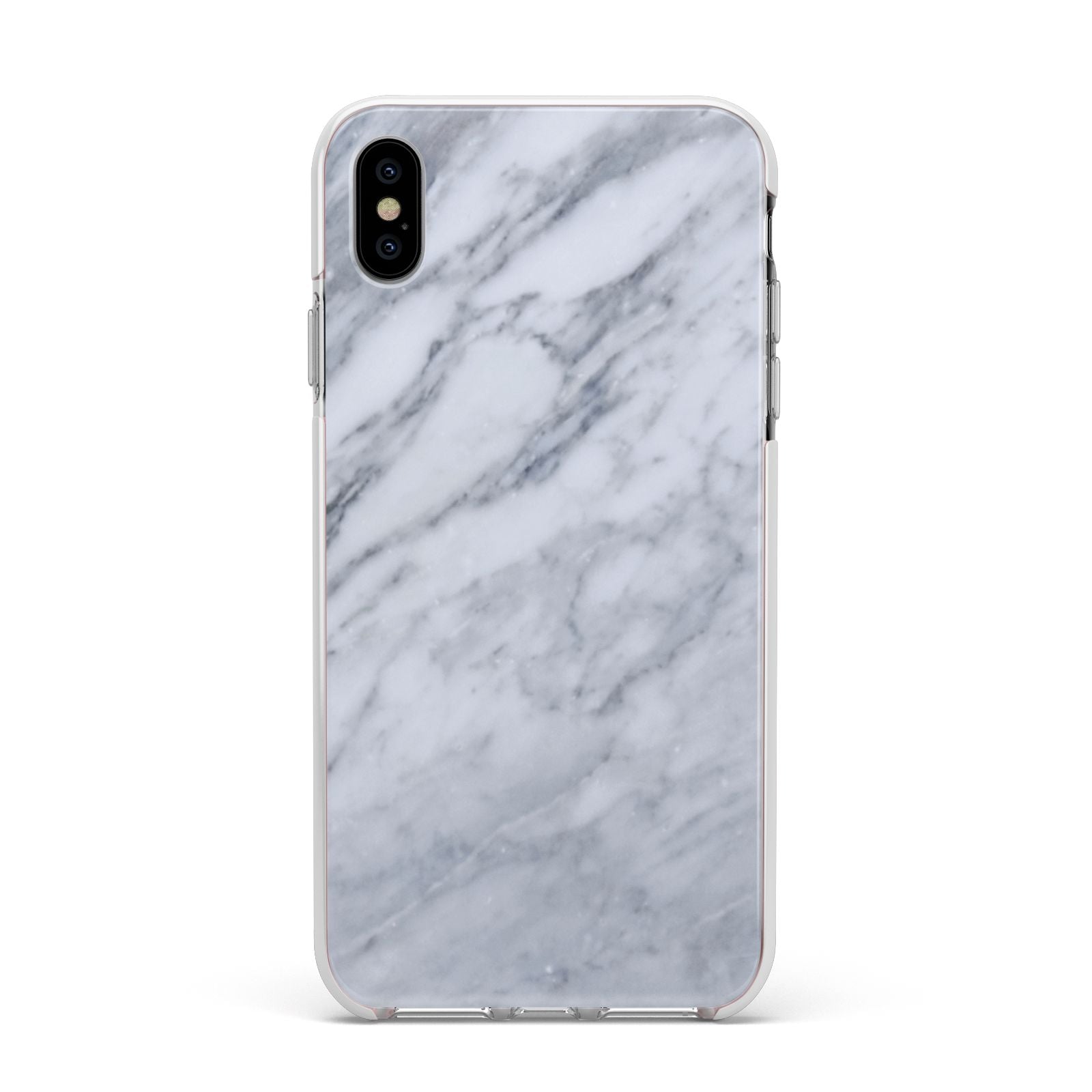 Faux Marble Italian Grey Apple iPhone Xs Max Impact Case White Edge on Silver Phone