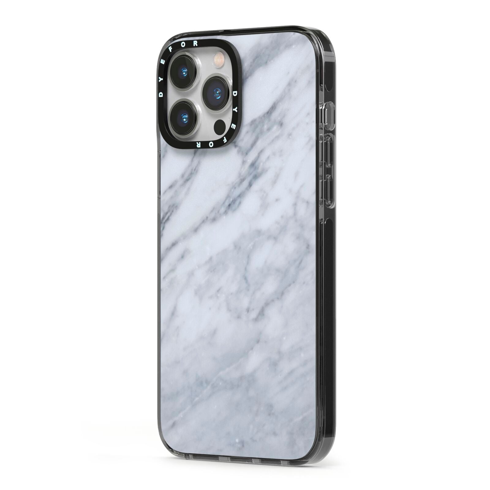Faux Marble Italian Grey iPhone 13 Pro Max Black Impact Case Side Angle on Silver phone