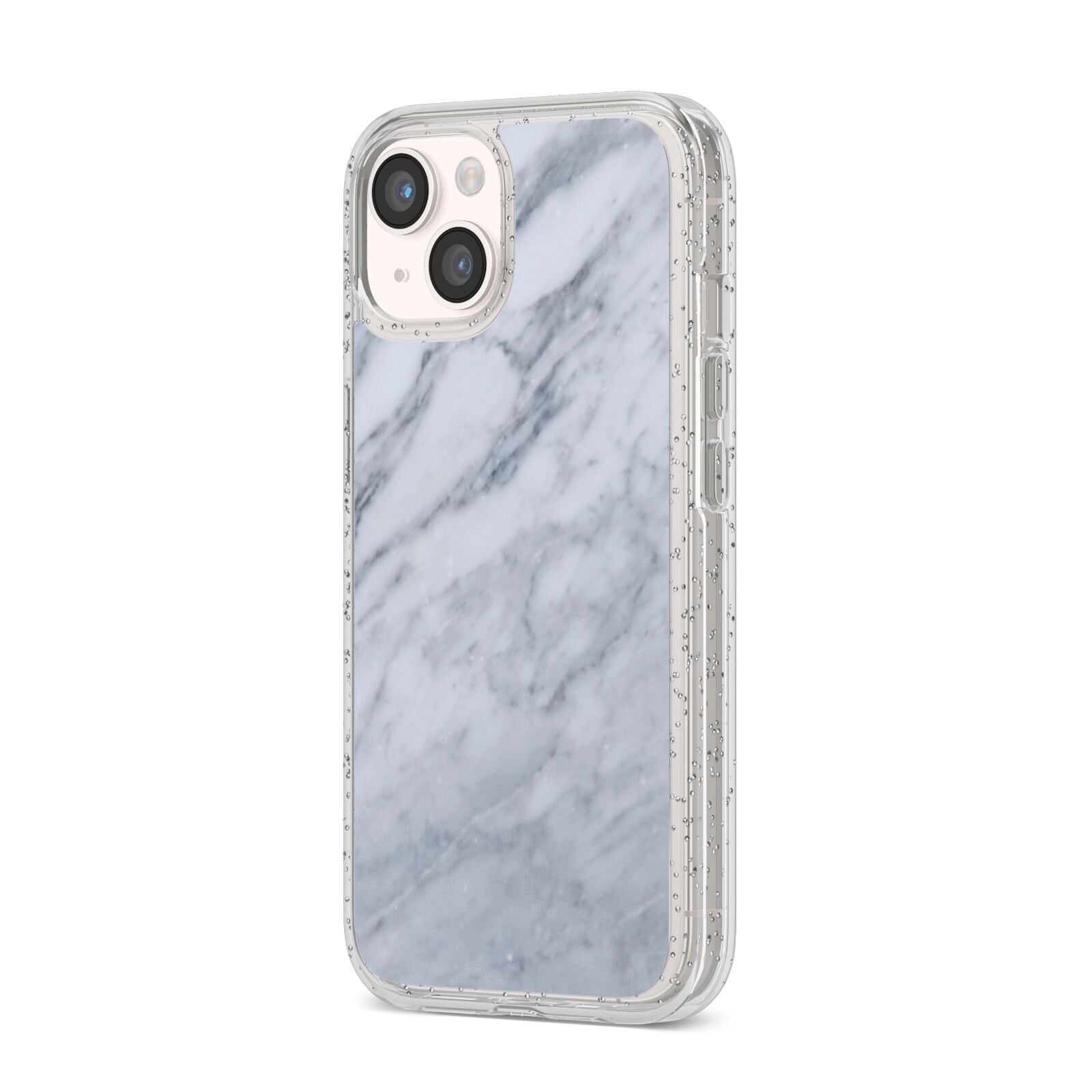 Faux Marble Italian Grey iPhone 14 Glitter Tough Case Starlight Angled Image